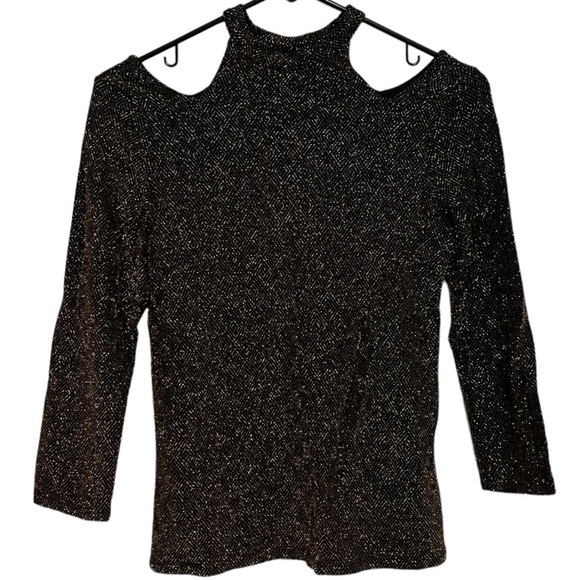 No Boundaries Tops - No Boundaries Cold Shoulder Gold Diamond Design Glitter Top